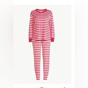 3piece Pink & Red striped Women's Velour Pajama Sleep Set with Eye Mask size M‎